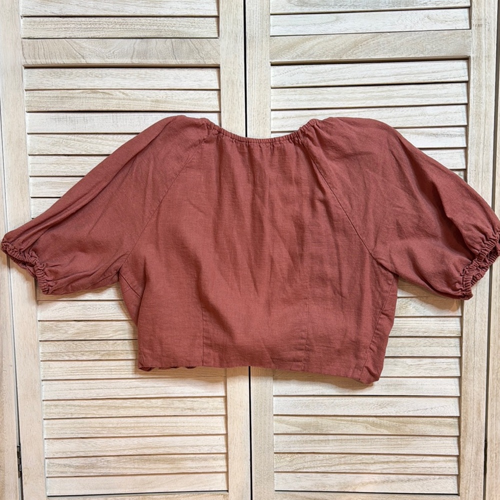Rust Tie-Front Blouse - Picture 6 of 8